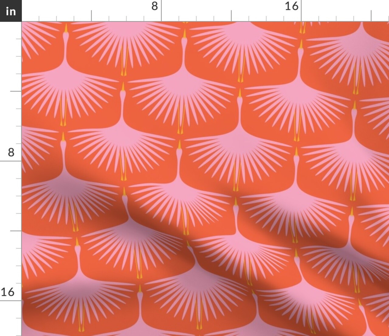 Mid Century Bright Pink Coral Retro Traditional Abstract Birds Feminine Flying Cranes Custom Printed Fabric by Spoonflower Various Fabrics by the Yard or Fat Quarter